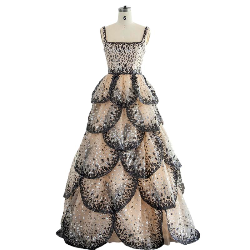 Sparkly Sequin Tiered Ruffles Elegant Gowns