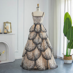Sparkly Sequin Tiered Ruffles Elegant Gowns