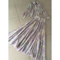 French Niche Light Purple Abstract Cotton Printed SET