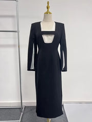 V Neck Long Sleeve High Waist Split Dress