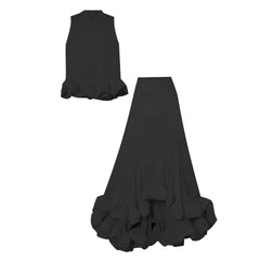 Ruffle Temperament Two Piece Set Sleeveless Tops Pleated Irregular Skirts