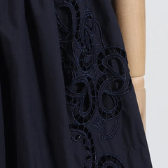 Hollow Out Chic Two Piece Sets Lapel Short Sleeve Spliced Button Tops High Waist Long Skirt Elegant Set