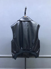 Genuine Leather  Vest Suit Collar Sleeveless Jacket Double Breasted Waistcoat