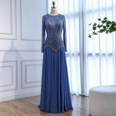 Long Sleeve Modest  O-neck Evening Dress
