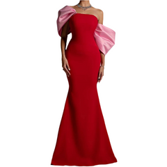 Red Mermaid Matte Satin Off Shoulder Long  Gowns