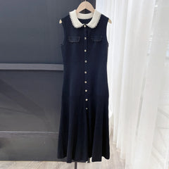 Round Neck Knit Sleeveless Slim Single Breasted Dress