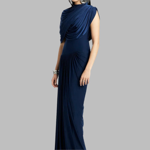 One Shoulder Evening Half Sleeves Crew Neck Dress