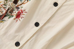 Turn-Down Collar Garment sleeves Single-Breasted Lace-Up Cotton Dresses