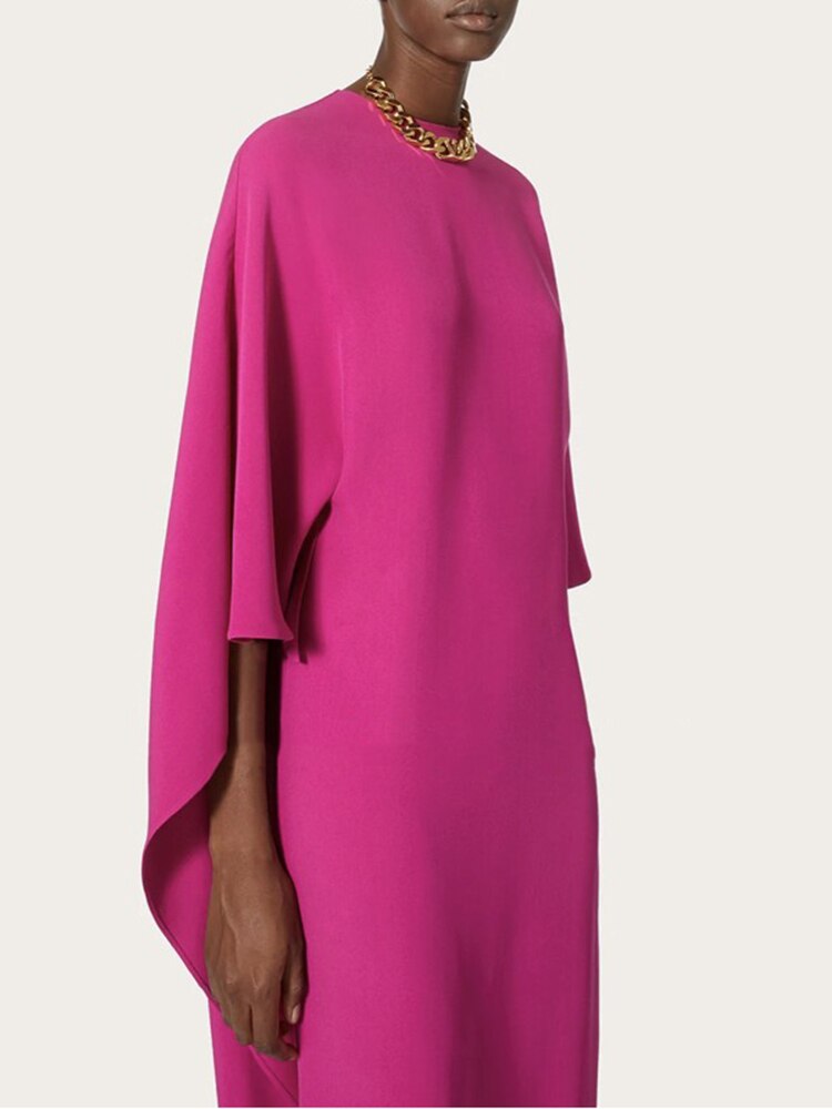 Elegant Round Neck Half Sleeve Midi Dress