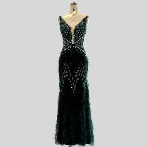 BRIDAL Long Sleeve Evening Mermaid Crystal Tassel  Dress