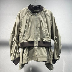 Layered Stand Collar Spliced Loose Jacket
