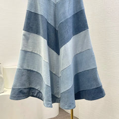 Blue Short Sleeve Jeans Denim Blouse Tops and Midi Skirt Set