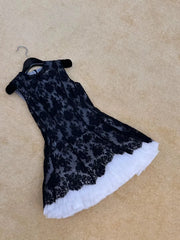 Fluffy sleeveless chic bow decorated lace mesh A-line waisted dress