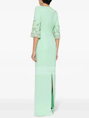 Spliced Mesh Half Sleeve Beaded Long Maxi Dress