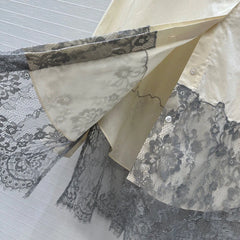 Loose Sweet Long Shirt Women Lapel Long Sleeve Lace Patchwork  Top