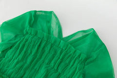 Elegant Green V-Neck High Waist Splice Cascading Ruffle zipper Dress