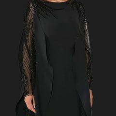 Jersey Rhinestone Beading Sequined Draped Straight O-Neck Long Dress