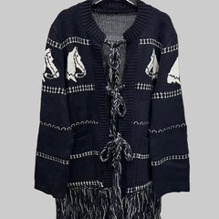 Hit Color Spliced Tassels Cardigan