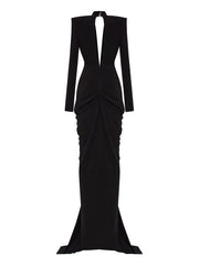 Elegant Deep V-Neck Bead Sequin Butterfly Long Sleeved Floor Long Gowns