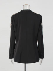 V Neck Long Sleeves Patchwork Button Blazer