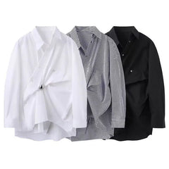 Pleated Fungus Edge Plaid Shirt Retro Loose Single Pocket Top
