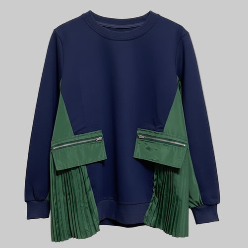 Contrast Pleated  Pocket Patchwork Top