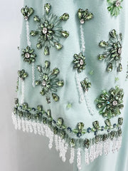 Spliced Mesh Half Sleeve Beaded Long Maxi Dress
