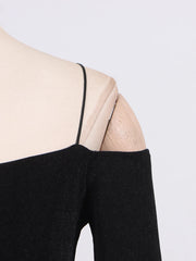 Elegant Patchwork Metal Strapless Off Shoulder Sleeve High Waist Dress