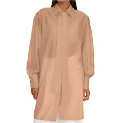 Loose Lapel Long Sleeve Shirt Elegant Classic Tie See Through Top