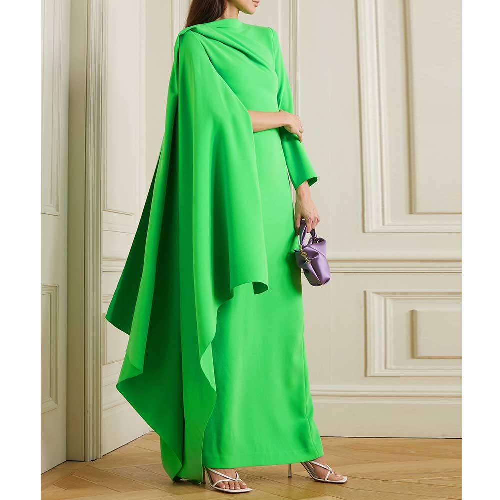 Crepe Long Sleeve Shawl Elegant Floor-length Dress