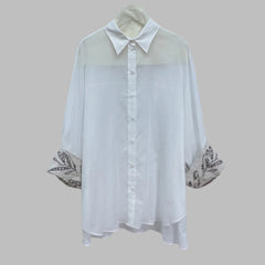 Cotton Shirt Cuffs Embroidered Turn-down Collar Single Breasted Loose Blouse