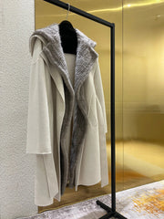 Mink  detachable fur collar knee length  cashmere coat
