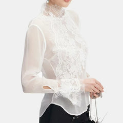 Lace-trimmed semi-transparent Top