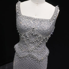 Luxury  Gray Straight  with Straps Evening Dress