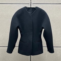 |Single Breasted Slim Long Sleeved V-neck Jacket