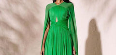 Long Cape High Neck Pleat Gowns Dress
