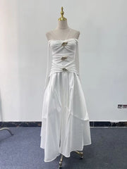 Elegant Patchwork Metal Strapless Off Shoulder Sleeve High Waist Dress