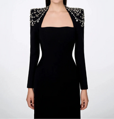 Luxury Diamond Long Sleeve Triangle Neck Long Bandage Dress