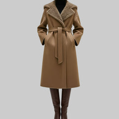 Mink  detachable fur collar knee length  cashmere coat