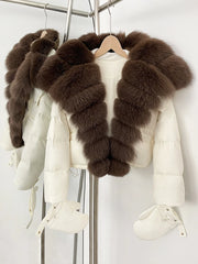 Short Hooded Big Real Fox Fur Down Coat