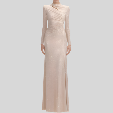 Luxury Sequins Elegant Gown With Chiffon Shawl