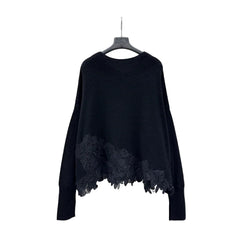 Three-Dimensional Silk Flower Handmade Lace Applique Cashmere Top
