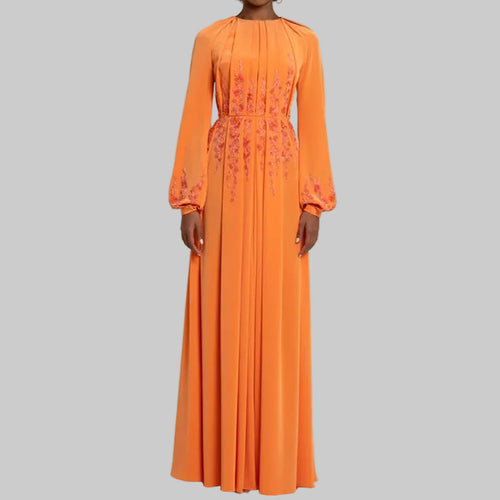 O-Neck Long  A-line Beaded Floor Length Dress