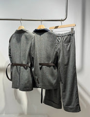 Casual Wool Plaid WaistedStyle Suit + Vest + Trousers Set