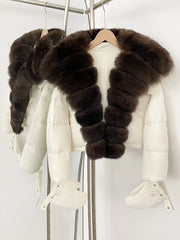 Short Hooded Big Real Fox Fur Down Coat