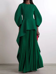 Elegant Solid Color Loose Tiered Pleated Banquet Dress