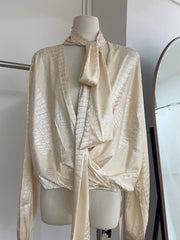 Chic Spliced Crocodile Pattern Blouse V Neck Long Sleeved Shirt