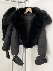 Short Hooded Big Real Fox Fur Down Coat