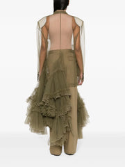 Army Green Tulle See Through Ruffle Dress