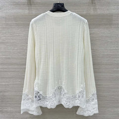 New lace patchwork long sleeved knitted slim fit Top
